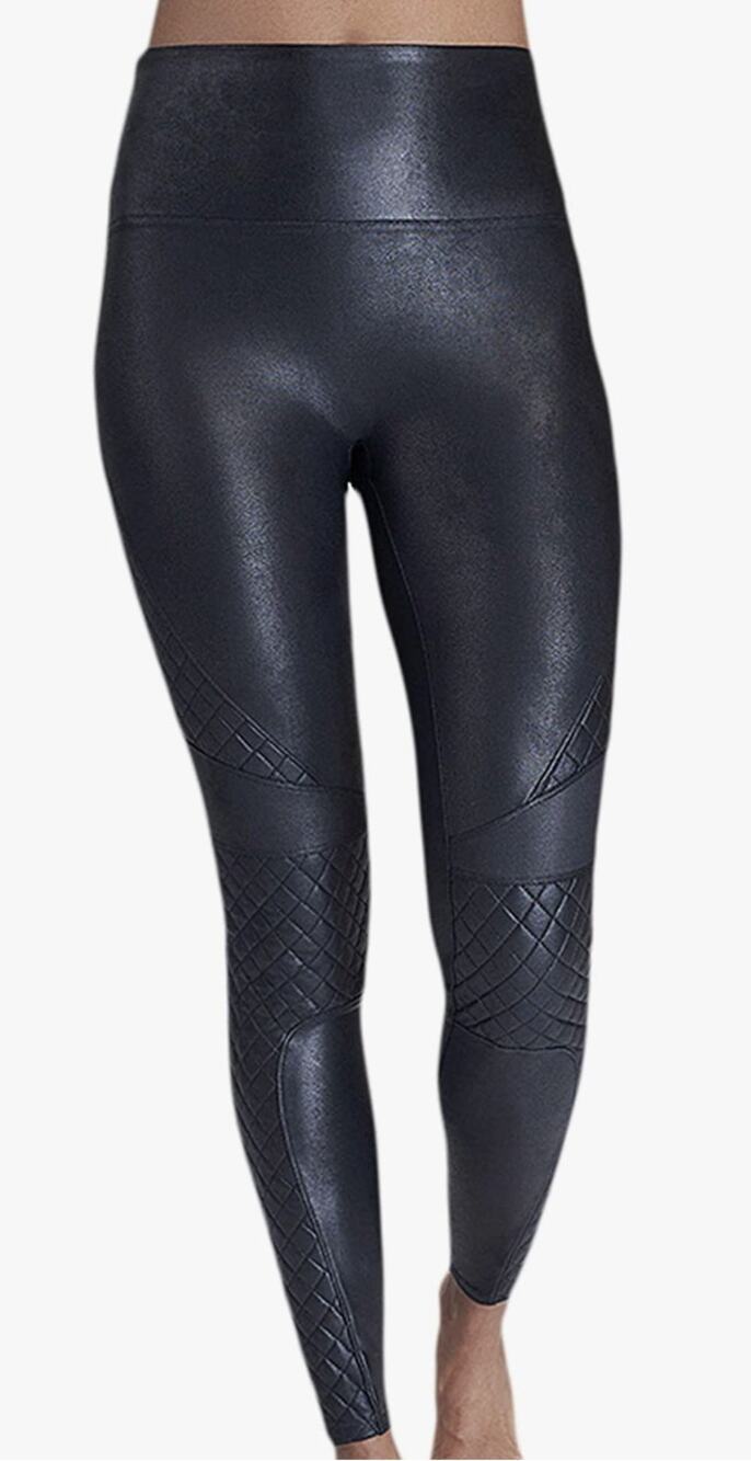 Spanx Leggings Size S Faux Leather Quilted Moto Athleisure Gym Workout Yoga